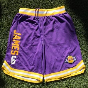 Los Angeles Lakers NBA Shorts Lebron James Purple Gold Size L NWT